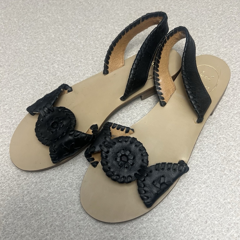 RARE Jack Rogers Women's US 6 M Heel Strap Sandals‎ Black Leather EUC